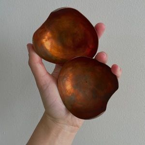 Set of Two Copper Handmade Ashtrays or Candle Holders